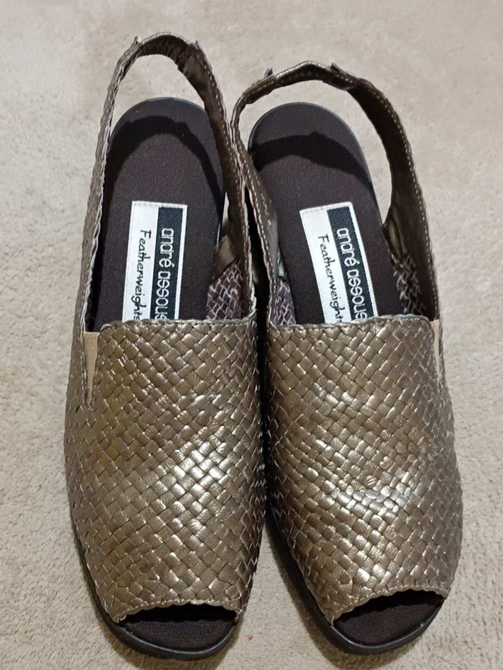 Like New Andre Assous Metallic Bronze Woven Slingback Mules